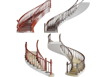 欧式实木雕花栏杆旋转楼梯3d模型 欧式实木雕花栏杆旋转楼梯