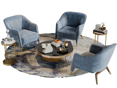 现代布艺单人沙发茶几组合