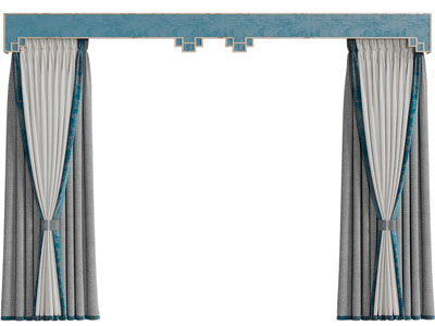 新中式带窗帘头的窗帘3d模型 新中式带窗帘头的窗帘