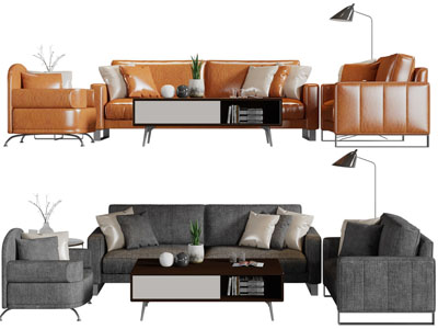 现代双人单人沙发茶几组合