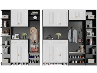 北欧撞色实木玄关装饰鞋柜