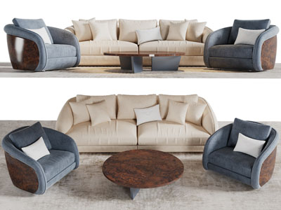 现代布艺双人单人沙发茶几组合