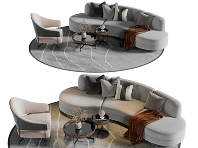 现代弧形多人单人沙发茶几组合