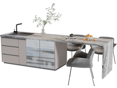 现代带水吧台收纳柜的餐桌椅组合