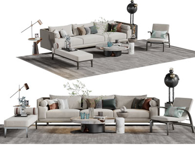 现代多人沙发休闲椅子茶几组合