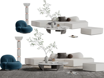 侘寂风多人单人沙发茶几组合