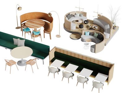 现代带卡座的餐桌椅组合