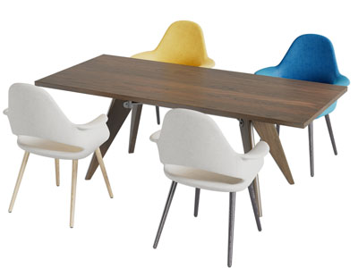 现代实木长方形餐桌椅组合