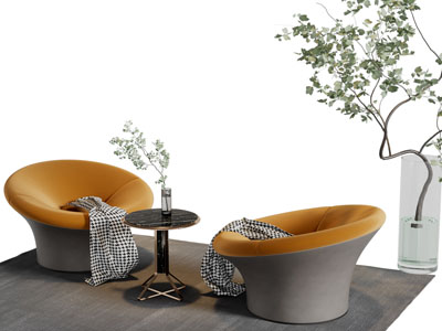 现代圆形单人沙发茶几