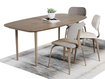 北欧实木椭圆形餐桌椅组合