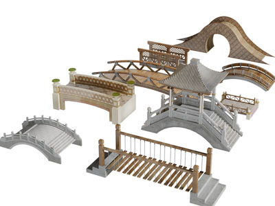 中式石桥竹桥古建