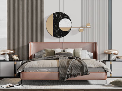 后现代皮质双人床床头柜