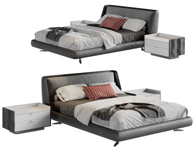 现代皮质双人床床头柜