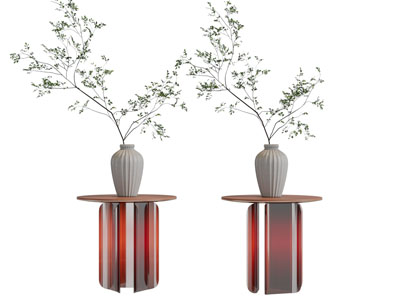 现代红色边几花瓶花卉