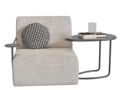 现代布艺单人沙发茶几