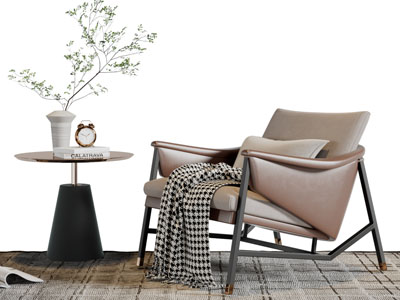 现代皮质休闲椅茶几