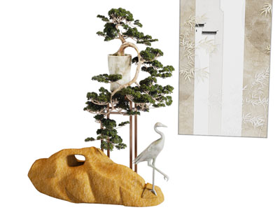 中式松树盆景盆栽假山石头园艺小品