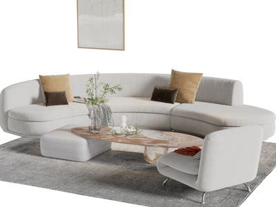 现代圆弧形多人单人沙发茶几组合