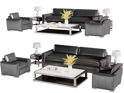 现代真皮多人单人沙发茶几组合