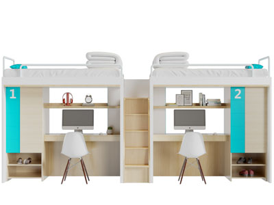 现代学生宿舍带书桌的上下铺