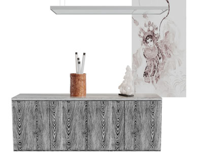 新中式实木纹理柜门的电视柜