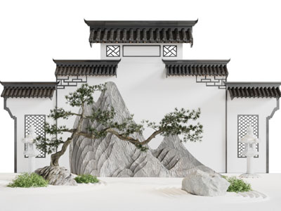 中式马头墙假山景观园艺小品