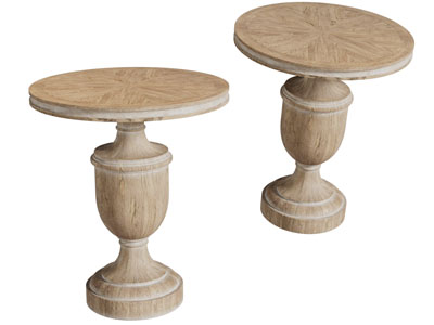 欧式仿古实木圆形茶几边几