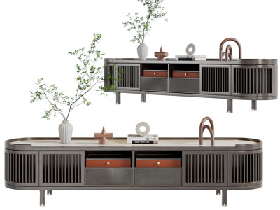 中式实木镂空柜门电视柜