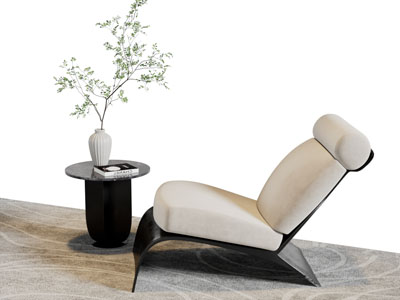 新中式黑白色躺椅茶几