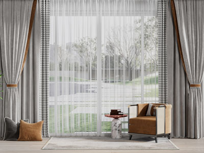 现代布艺双扇窗帘3d模型 现代布艺双扇窗帘