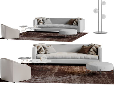 现代灰色布艺多人单人沙发茶几组合