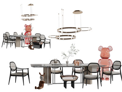 现代长方形餐桌椅组合