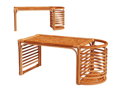 东南亚藤编带收纳筐的茶几