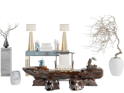 中式根雕茶桌茶凳组合