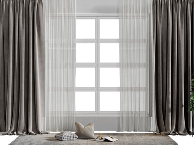 现代布艺窗帘窗纱3d模型 现代布艺窗帘窗纱