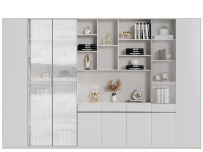 现代白色中间镂空装饰柜