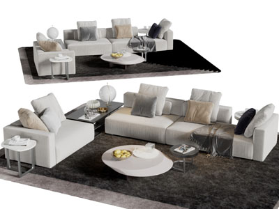 现代白色布艺转角多人沙发3d模型 现代白色布艺转角多人沙发