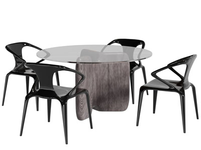 现代圆形玻璃餐桌椅组合