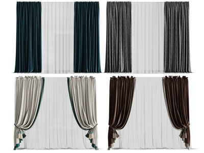 现代布艺双扇窗帘窗纱3d模型 现代布艺双扇窗帘窗纱