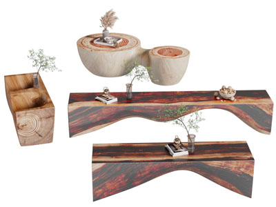 现代实木创意茶几3d模型 现代实木创意茶几