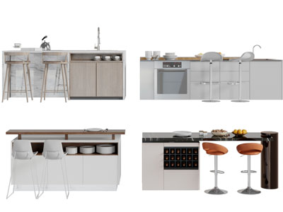 现代实木拼接大理石台面的吧台吧椅