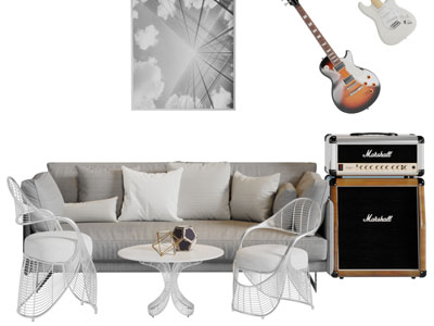 后现代多人沙发、休闲椅子、茶几组合