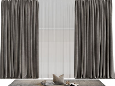 现代灰色布艺窗纱窗帘3d模型 现代灰色布艺窗纱窗帘