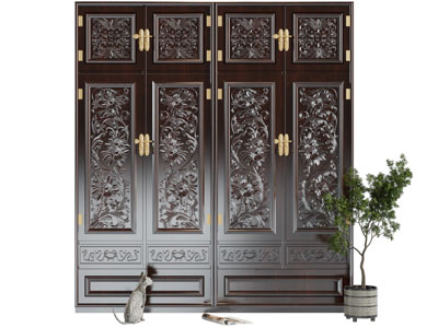 中式雕花实木屏风