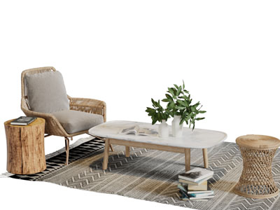 北欧藤编休闲椅子、茶几、边几
