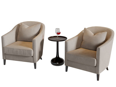 现代布艺单人沙发茶几