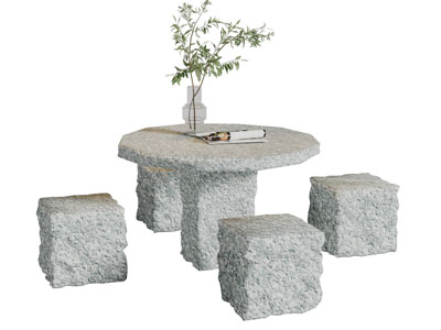 中式户外石头桌子方形坐墩