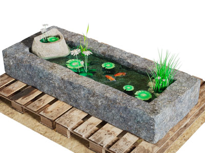 中式长方形石塘水池园艺小品