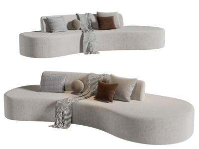 现代弧形灰白色多人沙发3d模型 现代弧形灰白色多人沙发