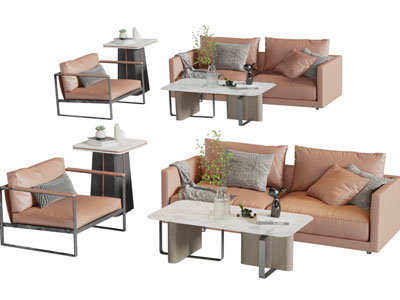 现代多人沙发、休闲椅子、茶几组合